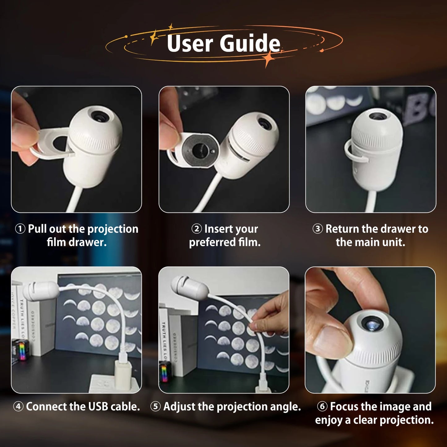 Adjustable USB Atmosphere Projection Lamp
